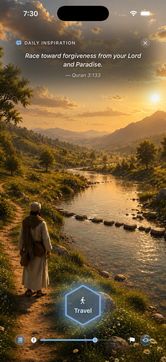 The Sirat Journey, a traveler beside a river at golden hour
